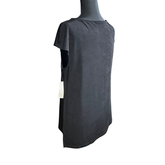 Chico's Shirt Size 2 P NWT Travelers Black Acetate Top Rushing PT Short Sleeve - Picture 14 of 16